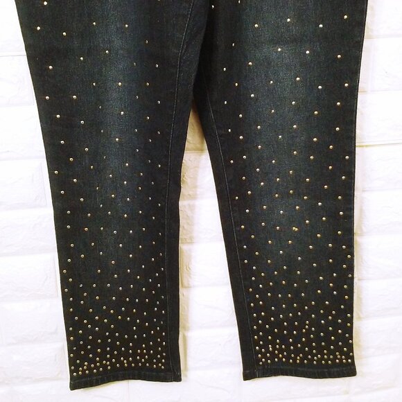 DG2 Diane Gilman Denim Mom Jeans -16P Metallic Studs Comfort Cropped Pants Navy - Picture 1 of 10